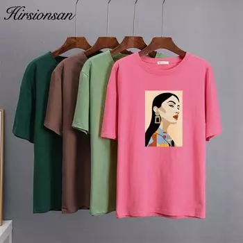 Hirsionsan шикарные хлопковые футболки с принтом женские летние свободные повседневные футболки большого размера с эстетичной графикой одежда больших размеров женские топы M белый