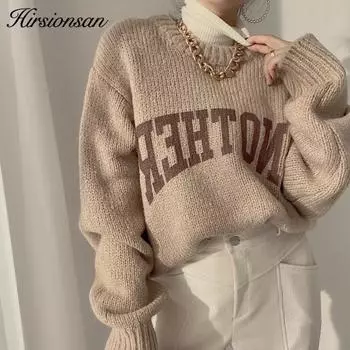 Hirsionsan свободные вязаные пуловеры, свитер, женский осенне-зимний новый оверсайз с круглым вырезом и длинными рукавами, женская одежда с буквенным принтом one size хаки