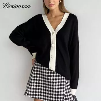 Hirsionsan весна осень лоскутные вязаные кардиганы женские новые однобортные винтажные корейские свитера женская модная верхняя одежда One size чёрный