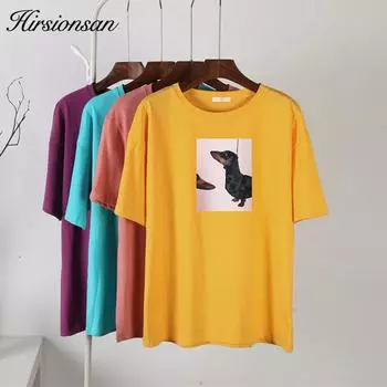 Hirsionsan винтажная художественная футболка женская летняя повседневная футболка из 100% хлопка с короткими рукавами женские свободные белые топы с мультяшным узором M белый