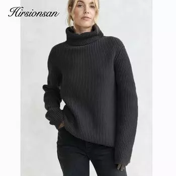 Hirsionsan водолазка толстый женский свитер 2023 новые зимние теплые элегантные женские пуловеры теплый мягкий повседневный джемпер мягкие топы большие однотонные свитера one size бежевый