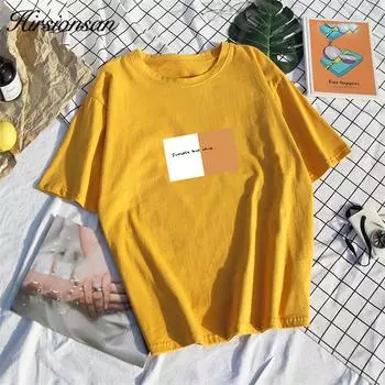 Hirsionsan женская футболка из 100% хлопка, мягкие эластичные рубашки с короткими рукавами в стиле Харадзюку, корейский принт, 2022, топ больших размеров, женская уличная одежда M белый