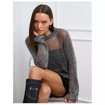 HirsionsanGrey ажурный вязаный кардиган женская верхняя одежда весна-лето свободный европейский и американский повседневный стиль шерстяной вязаный свитер S/M чёрный