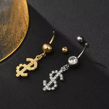 Хирургическая сталь пупка шпильки со стразами сексуальные украшения для тела панк доллар кольцо для живота женщины