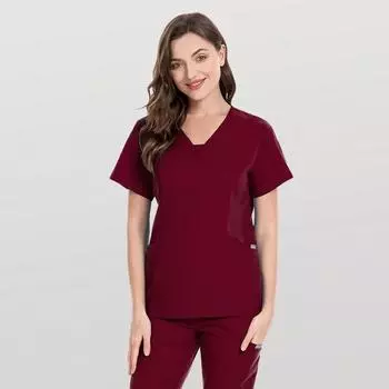 Хирургический костюм с V-образным вырезом и разрезом для женской больницы, эластичный костюм с кистью для рук для медсестер, рабочая одежда с короткими рукавами XS тёмно-синий