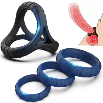 Hisecret Penis Ring Cock Ring 4 Piece Set Ring Made of Silicone 3 Types of Inner Diameter High Elasticity for Men Penis Torture Adult Goods Sex Toys