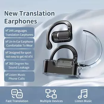 Hishell Instant Translation Earbuds — 144 языка в режиме реального времени, портативная и перезаряжаемая беспроводная гарнитура для путешествий, деловых встреч и повседневного использования белый