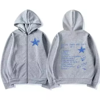 Hit Me Hard and Soft 2024 Tour Куртки на молнии Осень-зима Повседневные флисовые толстовки с капюшоном на молнии Хип-хоп Топы Кардиган Унисекс Уличная одежда S серый