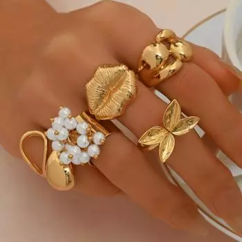 Хит продаж, новый стиль ювелирных изделий, универсальный геометрический дизайн губ, набор открытых колец для женщин