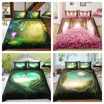 Хит продаж, покрывало с лесным принтом, комплект пододеяльников, роскошный домашний текстиль, мужской пододеяльник одного размера, костюм, загадочная наволочка из полиэстера UK Single 135x200cm