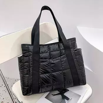 Хит зимы 2024, брендовая текстурированная мягкая дизайнерская спортивная сумка для женщин, большие сумки в клетку, сумки на плечо, дизайнерские нейлоновые сумки-шоппер 36cmx30cmx10cm чёрный