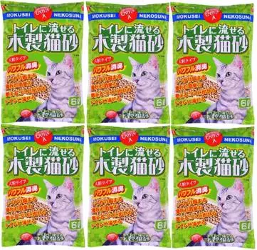 Hitachi Kako FineCat Смываемый Деревянный Кошачий Большой Мощный 6 Пакетов Наполнитель, Зерно, Дезодорирующий, 6 л, (случай)