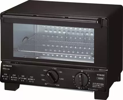Hitachi Toaster Oven Single Living Bread Baking 2 Pieces with Temperature Adjustment Function B Black 1,000W Yamagata/Square HTO-C3A