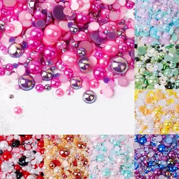 Hitasi Полукруглые жемчужины для ногтей Полусферические жемчужины ABS Жемчужный камень жемчужный кабошон 8 цветов Глянцевые полусферические разноцветные смешанные бусины для дизайна ногтей