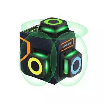 HITBOX 3x360° 3D зеленый лазерный уровень с перекрестной линией, самовыравнивающийся для самостоятельного строительства