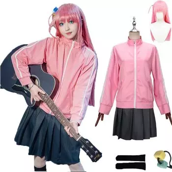 Hitori Goto Cosplay Jersey with Wig Bocchizarok Cosplay Uniform Set Cute JK Stage Clothes Halloween Cosplay Bocchisa Rock Ryo Yamada Ikuyo Kita