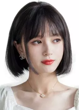 HIYE Full Human Artificial Medical Crossdressing Women Wig, 100% Hair, Bangs, Whorl, Parting, Skin, Use, Wig, Bob, Hand-planted Wig, (Natural Black,