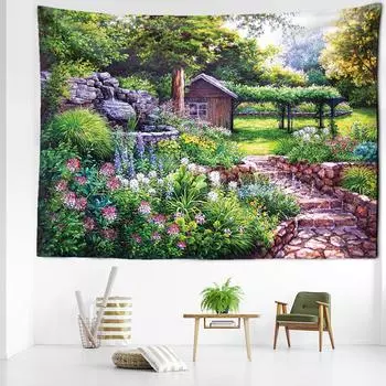 Хижина лес картина маслом гобелен настенный минималистский художественный богемный загадочный хиппи Tapitz домашний декор для комнаты 95x73CM