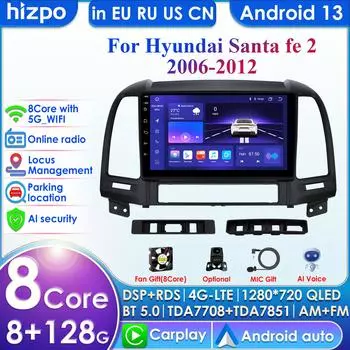 Hizpo 2din Android Автомагнитола для Hyundai Santa Fe 2 2006 - 2012 Автомобильный Радио Мультимедиа Видео Плеер GPS Navi Головное Устройство Интеллектуальный Carplay Auto 4G RDS P1L 4Core 1G 16G