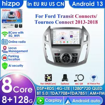 Hizpo 9-дюймовый Carplay 4G 2 Din Android 13 автомобильное радио для Ford Transit Connect 2013 - 2018 Ford Tourneo Connect Мультимедиа Видео GPS Интеллектуальный экран P1L 4Core 1G 16G