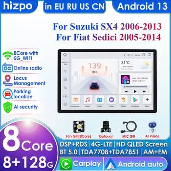 Hizpo Carplay 4G 9 6G+128G 2din Android автомобильное радио для Suzuki SX4 2006-2013 Fiat Sedici 2005-2014 мультимедийный видеоплеер интеллектуальный экран P1L 4Core 1G 16G