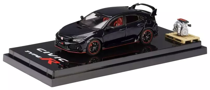 HJ64 Honda Civic TYPE R 2017 с дисплеем двигателя, модель Crystal Black Pearl, готовый продукт 1/64 (ФК8)