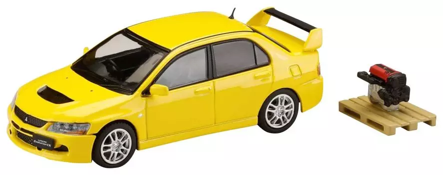 HJ64 Mitsubishi Lancer Evolution 9 GSR с дисплеем двигателя, модель, желтый, сплошной, готовый продукт, 1/64
