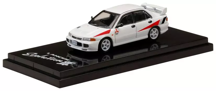 HJ64 Mitsubishi Lancer RS EVOLUTION III Rally Stripe Scotia White Готовый продукт 1/64