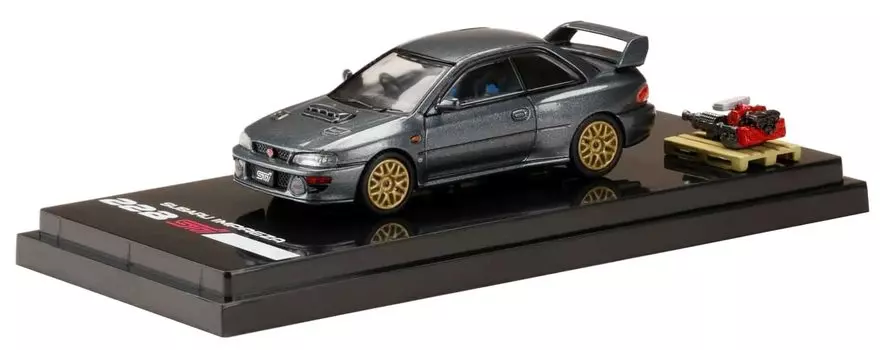 HJ64 Subaru Impreza 22B STi Version Cool gray metallic with engine display model Completed product HJ641041GM 1/64 (GC8 modified) / (custom color)