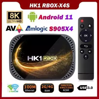 HK1 RBOX X4S Smart TV Box Amlogic S905X4 8K Android 11.0 ТВ-приставка 2,4G и 5,8G Dual Wi-Fi 4 ГБ 32 ГБ 64 ГБ 128 ГБ BT4.1 Медиаплеер телеприставка 2G 16 ГБ EU Plug (2 & 16GB)