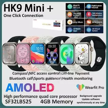 HK9 Мини Смарт-часы женские маленькие 1,75 дюйма 41 мм ChatGPT компас NFC музыка пульс Bluetooth вызов спортивные умные часы мужские