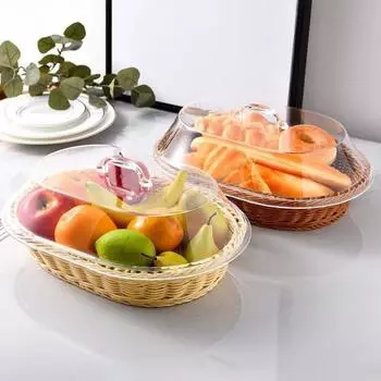 Хлебная корзина из искусственного ротанга с акриловой крышкой для хранения продуктов, многофункциональная тканая корзина для еды для фруктов коричневый