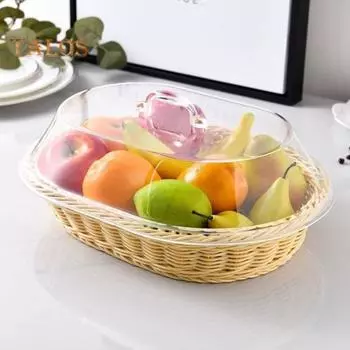 Хлебная корзина из искусственного ротанга с акриловой крышкой для хранения продуктов, сервировка, многофункциональная тканая корзина для еды для фруктов, выпечки, ключей, кошельков коричневый