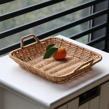 Хлебная корзина из ротанга, пластиковая плетеная прямоугольная кухонная коробка для хранения, подносы для фруктов S