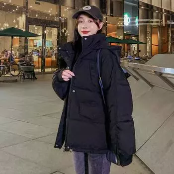 Хлебная одежда короткая пуховая хлопковая утепленная одежда женская версия свободная осенне-зимняя утепленная куртка хлопковая утепленная куртка 2024 новые модели S чёрный