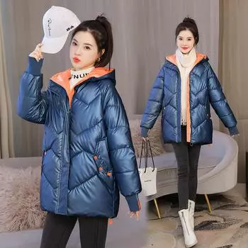 Хлебная одежда Женская зимняя хлопковая одежда Женская ветрозащитная хлопковая одежда средней длины с ярким лицом M