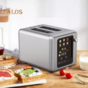 Хлебопечка с 6 настройками оттенков, простой в очистке, цифровой таймер, тостер со звуковой функцией, умный тостер с широкими отделениями серебряный
