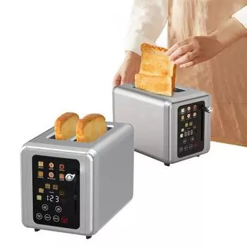 Хлебопечка с 6 настройками оттенков, простой в очистке, цифровой таймер, тостер со звуковой функцией, умный тостер с широкими отделениями серебряный