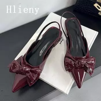 Hlieny Fashion Design Big Butterfly Knot Женские плоские сандалии-мюли Высококачественные удобные туфли из лакированной кожи с острым носком и ремешком сзади 35 чёрный