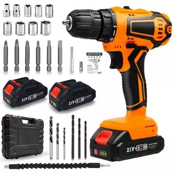 Hliovkis Electric Screwdriver Electric Drill Set 21V 1500mAh Большая емкость 2 шт. Перезаряжаемая электронная отвертка 25 уровней регулировки крутящего момента