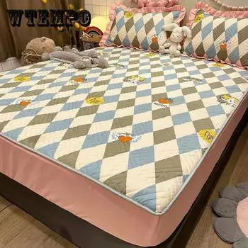 Хлопчатобумажная кровать Трехсекционный зажим Хлопчатобумажная кровать можно чистить Защитный чехол Противоскользящий фиксированный универсальный пыленепроницаемый чехол Grasmur Field Wind Queen