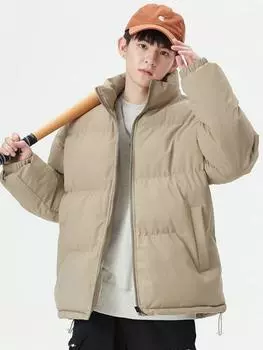 Хлопчатобумажная куртка для мужчин. Осенне-зимняя модная теплая хлопковая куртка с утолщенным плюшевым сплошным цветом. Холодостойкая спортивная хлопковая куртка с длинными рукавами. M чёрный