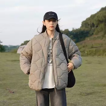 хлопчатобумажная одежда короткая хлопчатобумажная одежда зимняя новая свободная утолщенная стоячая одежда бейсбольная одежда хлопчатобумажная куртка женская M белый