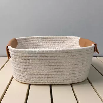 Хлопчатобумажная плетеная корзина для хранения фруктов, декоративная деревенская корзина для пикника, для хлеба White S