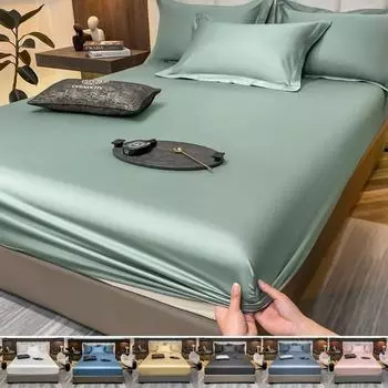 Хлопчатобумажная простыня с резинкой, роскошные мягкие наматрасники, прочная, приятная для кожи простыня, простой в уходе чехол на кровать 2xPillowcase 48x74cm