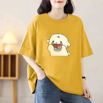 Хлопчатобумажная женская футболка, свободные летние топы с короткими рукавами и половиной рукавов Design Sense XS