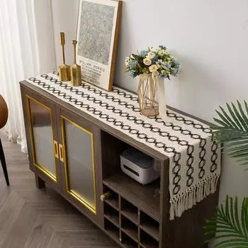 Хлопчатобумажный стол-флаг с кисточками, цветовые блоки, праздничное украшение, длинная скатерть, чехлы для обувного шкафа прихожей 33*120cm