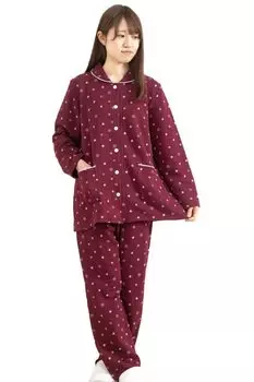 хлопчатобумажный трикотажный кристалл длинный зимний продукт 40010 [K s Eye] Приятная для кожи 100% подкладка, одеяло, узор, открытая пижама, женская, рукава, винный