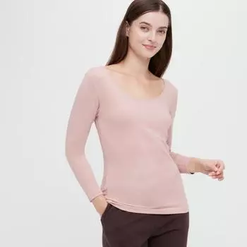 ХЛОПКОВАЯ ФУТБОЛКА UNIQLO JAPAN HEATTECH С U-ОБРАЗНЫМ ВЫРЕЗОМ