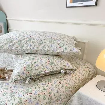 Хлопковая 60-каратная стираная хлопковая маленькая наволочка с цветочным бантом контрастного цвета, пододеяльник, простыня Quilt cover 150*200cm